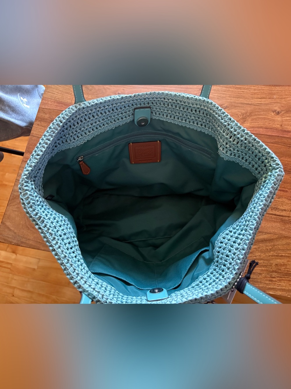 COACH Straw City Tote - Turquoise Multi - Picture 6 of 8